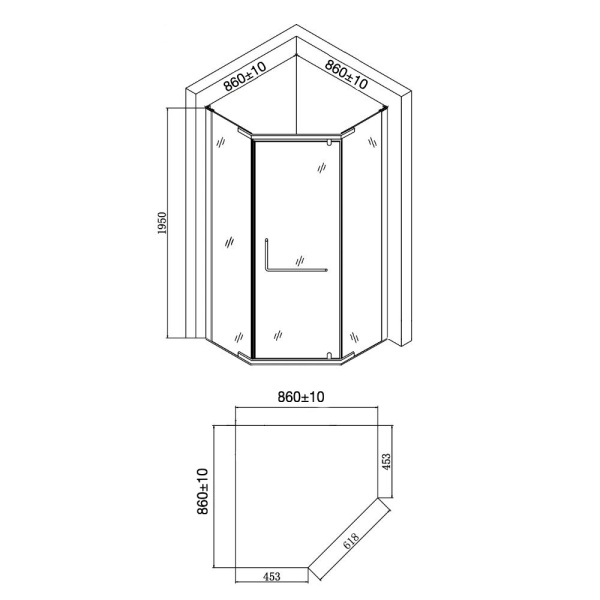 Душевой уголок без поддона (86х86) Agger A03-090MCR/G хром